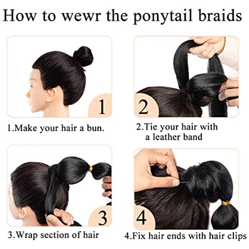 Lampion Bąbel Kucyk Peruka 30 cali Damska Długi Warkocz Kucyk Peruka Syntetyczna Do Noszenia Naturalna Halloween Impreza Role-Playing Użytek