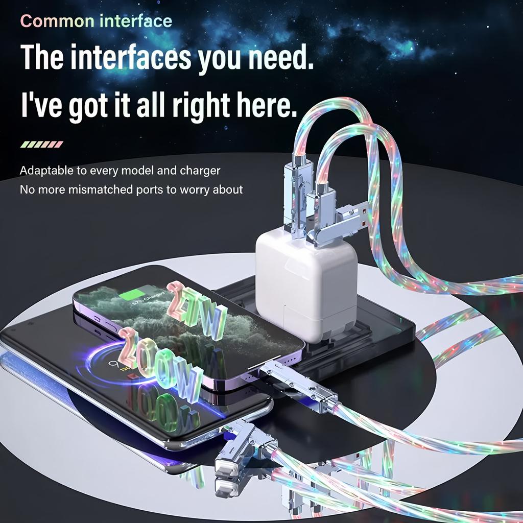 4 in 1 USB Type C Charger Cord,1M Fast Charging RGB Cable 240W Starlight Mech Data Cable,For iPhone16-8 Samsung Xiaomi Huawei