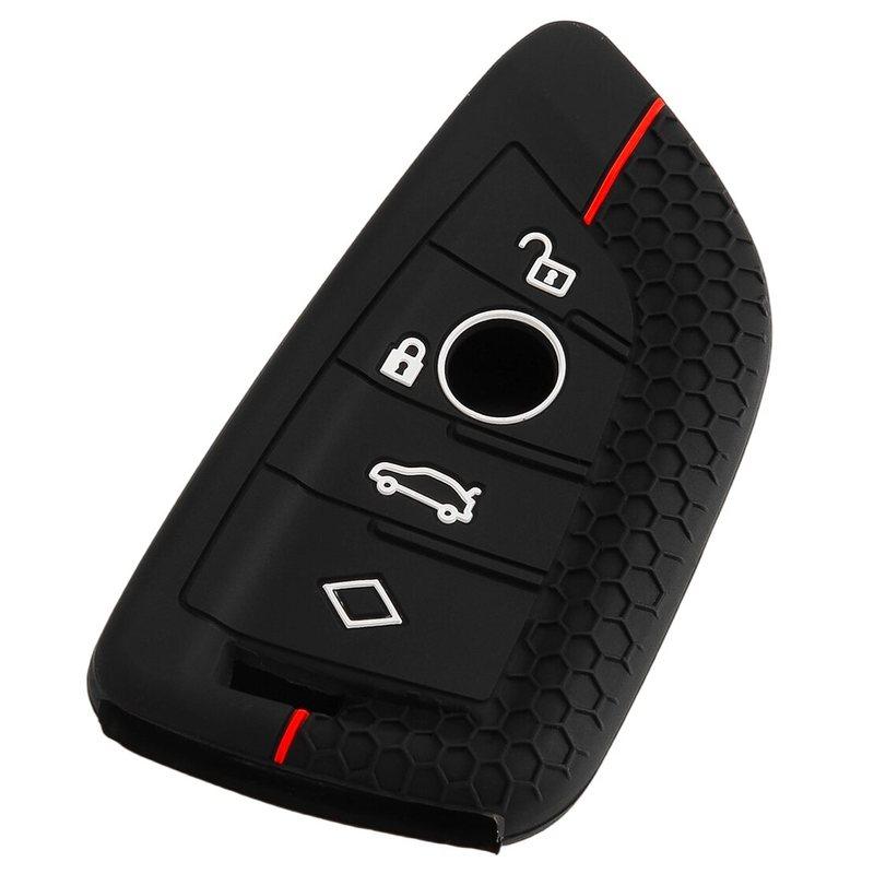 4 Button Black Silicone Smart Fob Remote Key Fob Cover Case Protector Fit for 1 2 3 4 5 6 7 8 Series X1 X3 X5