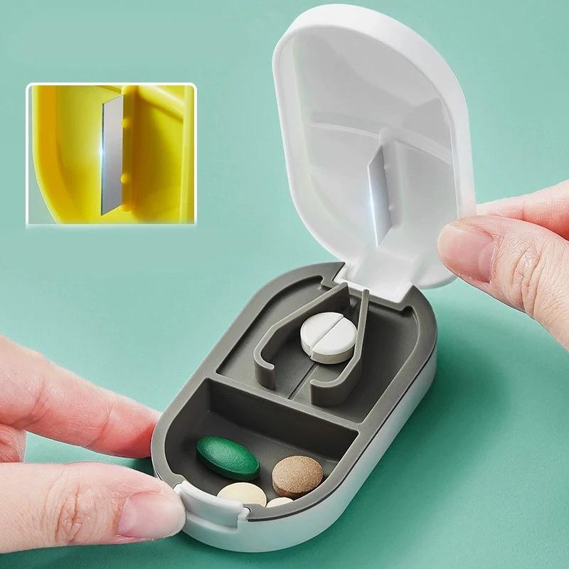 Portable Multiple Pill Cutter with Storage Box Pill Crusher Adjustable Pill Splitter Stainless Steel Cutting Blade