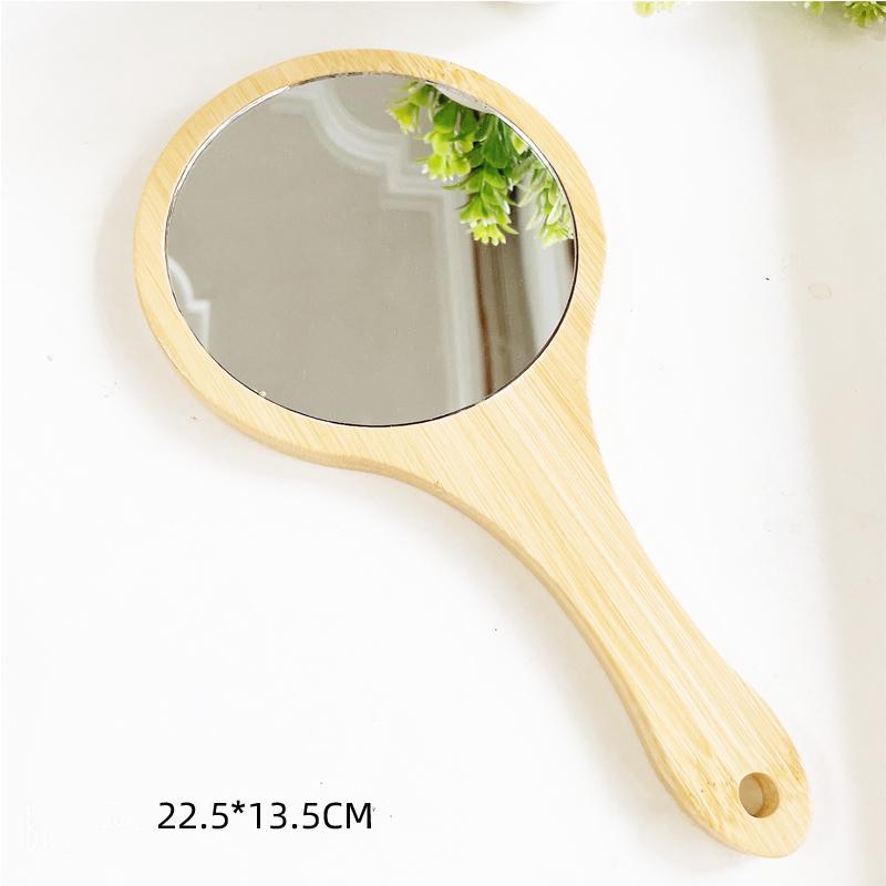 New Small Portable Bamboo Makeup Mirror Handmade Handle Round Cosmetic Mirror with Single Handle Personal Vanity Handheld Mirror