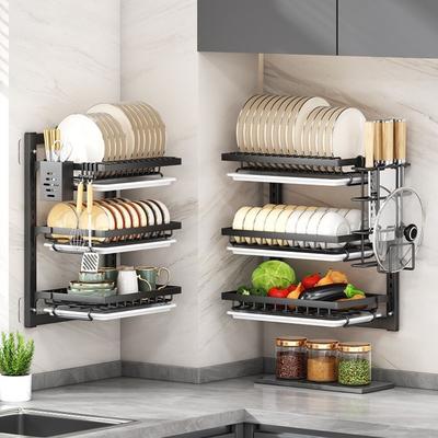 2 Layer Kitchen Storage Rack Wall Mounted Drain Tray Utensil Holder  Dinnerware Storage