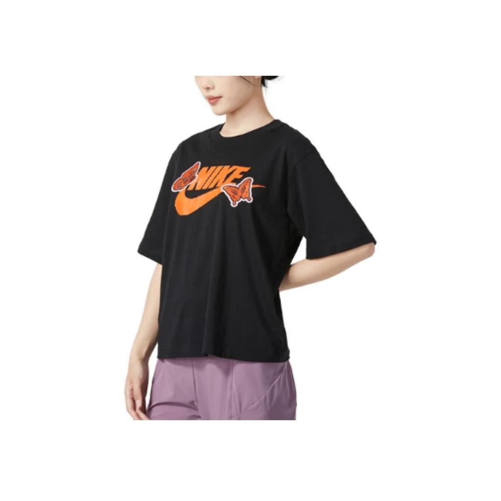 Nike Logo Print Sports Casual Fitness Training Fashionable Comfortable Breathable Short Sleeve T-Shirt Women Tops Black FD2526-010
