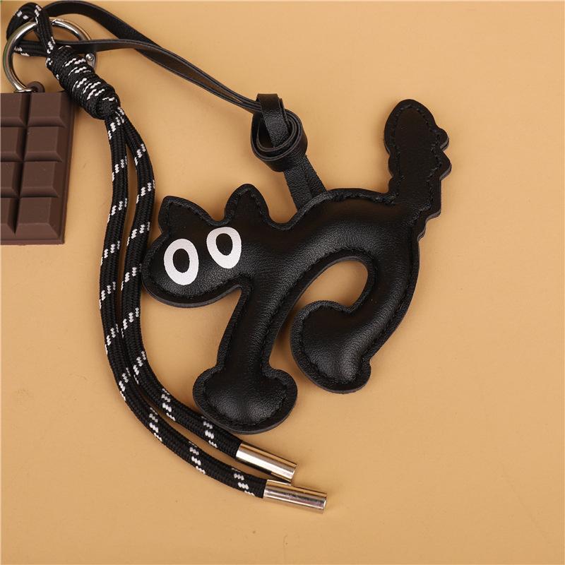 Colgante para Bolso Vintage Cuero PU Gato Para Hombres Mujeres Llave de Coche Colgante de Chocolate Animales Adorno Colgante Colgantes para Mochila