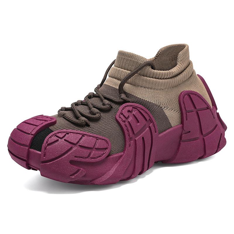 Fashion Black Platform Sneakers Ladies Thick Sole Shoes Lace Up Knitted Shoes for Women Breathable Socks Sneakers Outdoor Casual Shoes