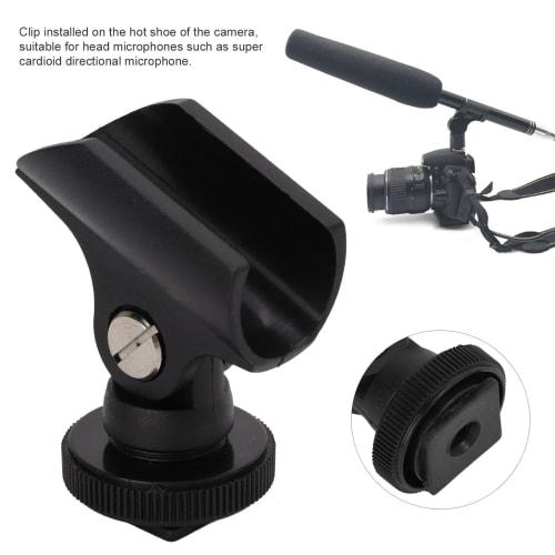 Universal Microphone Clip Holder, Plastic Microphone Clip Stand with Hot Shoe and 1/4" Screw Hole, 180 Rotation, for 0.8" Diameter Handheld Microphon