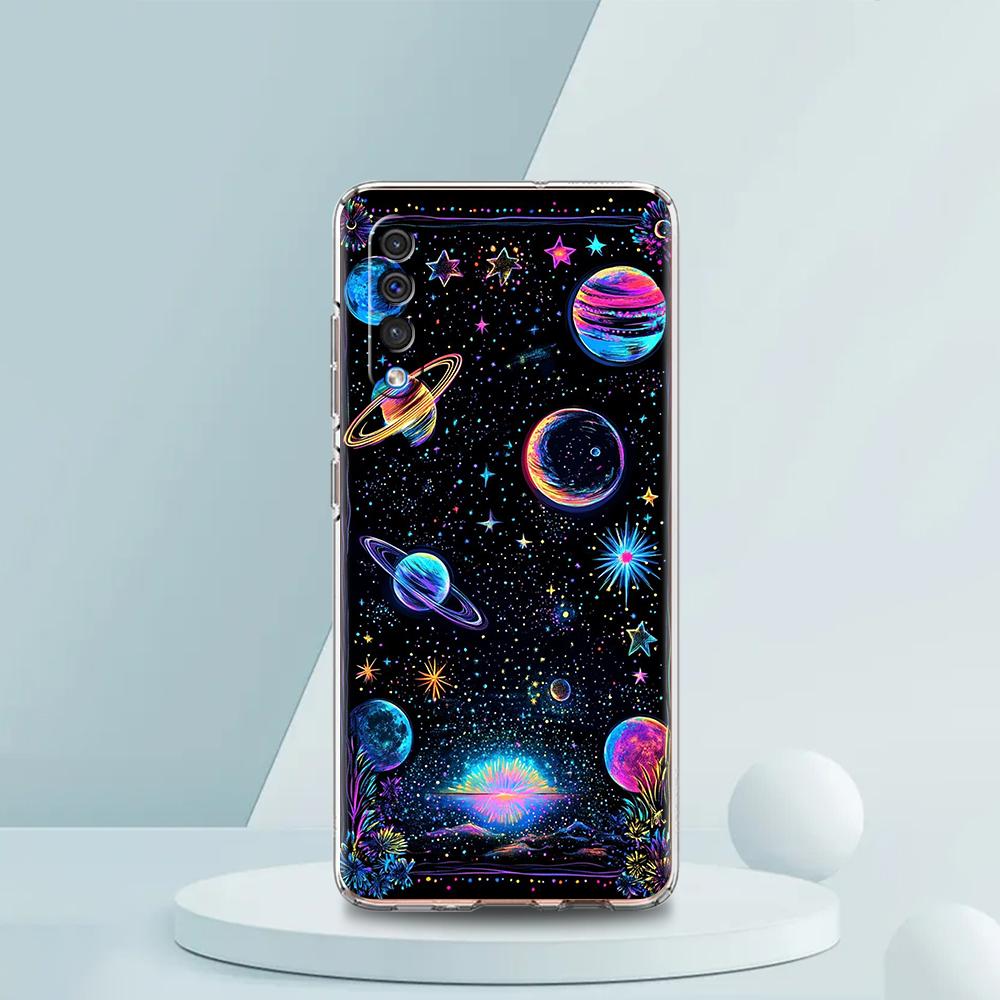Transparent Phone Case for Samsung Galaxy A16 A14 A12 A22 A24 A42 A02 A03S A06 A20 A30 A40 Soft TPU Cover Sun Moon Stars Pattern