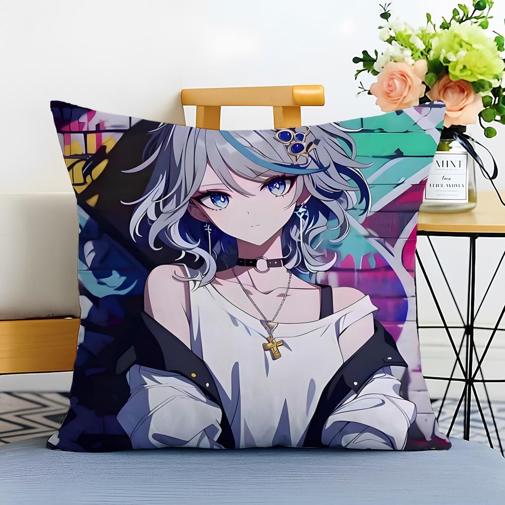 Game Genshin Furina Cushion Cover Washable Linen Pillowcase Soft For Sofa Bed Cozy Home Room Decor