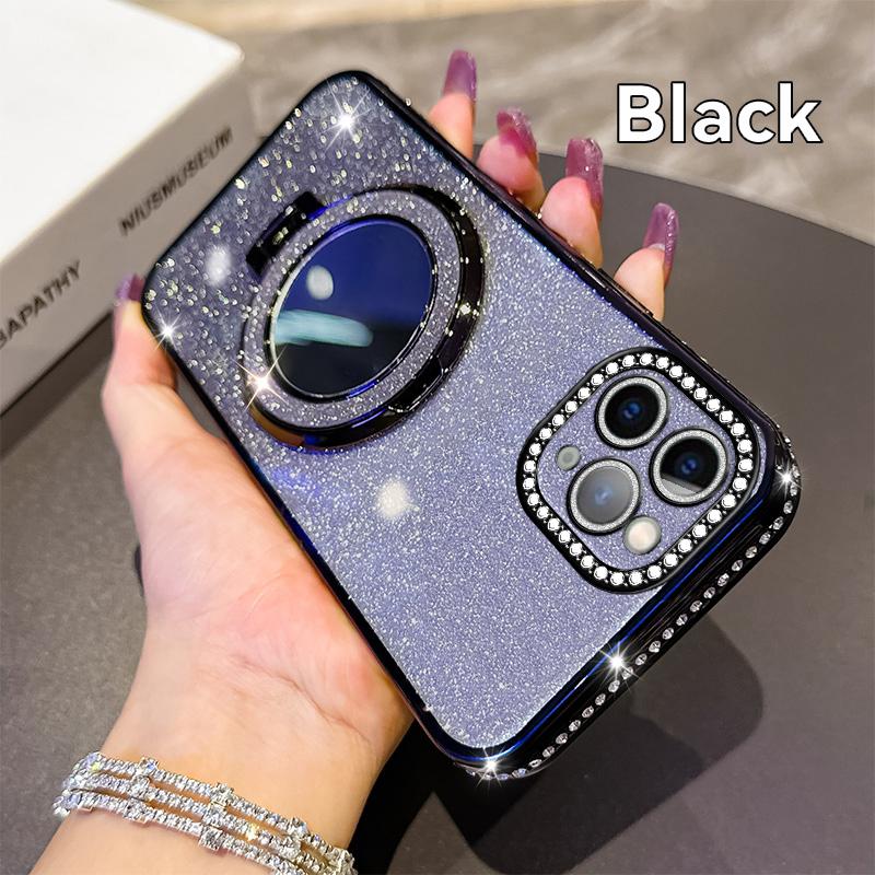 KEYSION Luxury Glitter Jewelled Magnetic Phone Case for iPhone 11 12 Pro Max Makeup Mirror Ring Stand Shockproof Back Cover