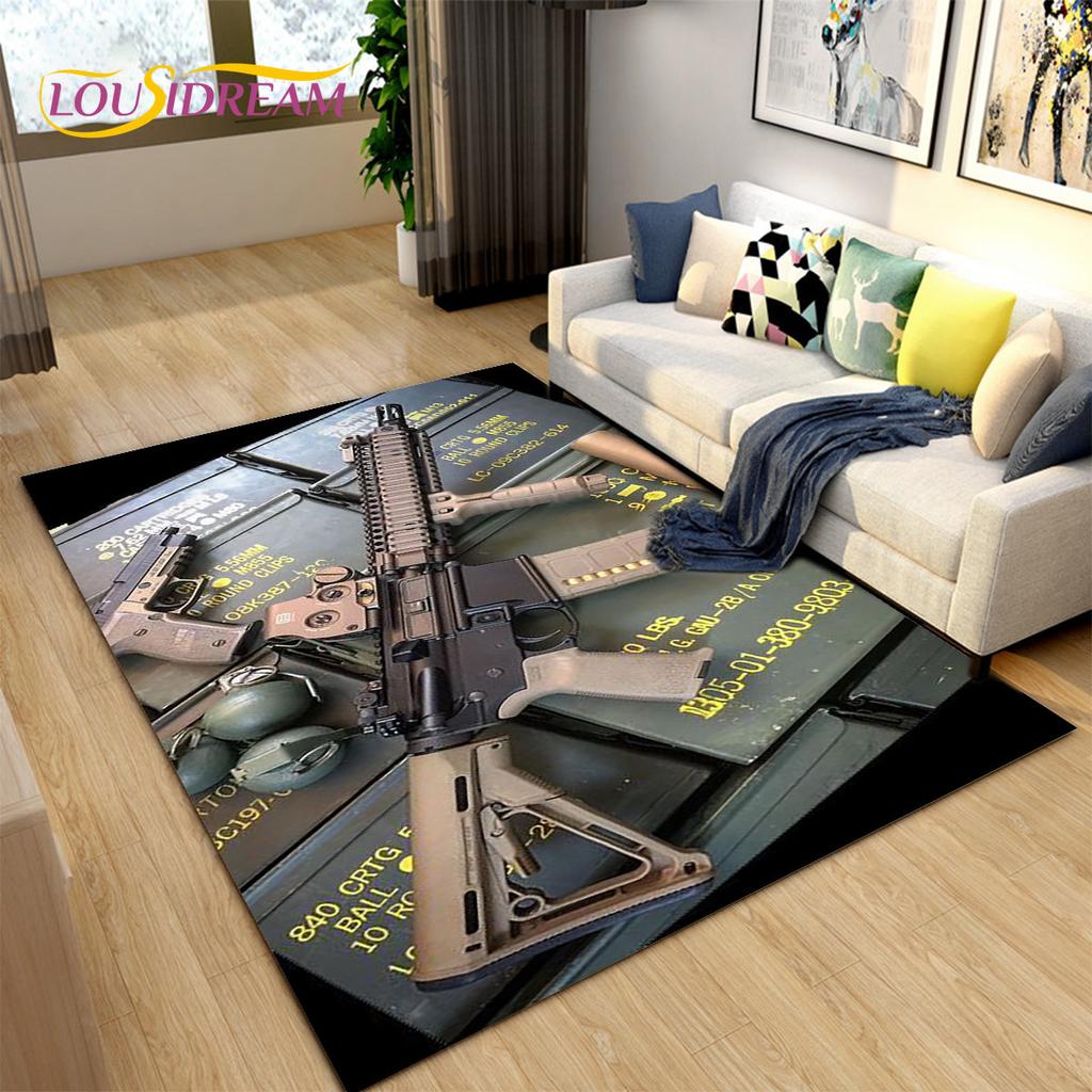 3D Rifle Pistol Revolver Gun Cartoon Area Rug,Carpet Rug for Living Room Bedroom,Kitchen Doormat Bathroom Anti-slip Floor Mat
