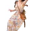 2025 French Retro Floral Halter Sundress: Women's Summer Backless Waist-Hugging Long Dress