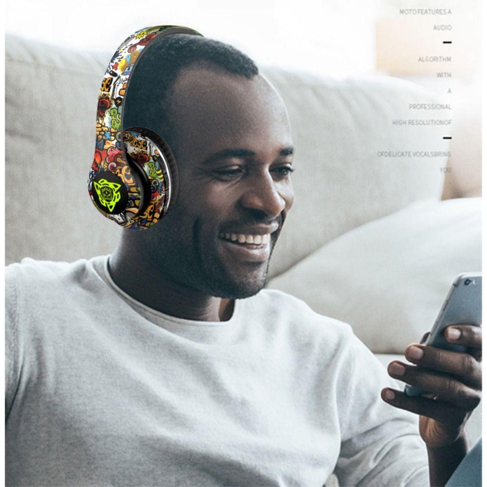 New Graffiti Bluetooth Headphones Hi-Fi Sound Bass Foldable Wireless Headphone Built In Mic Earphone Headset