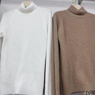 Suéter feminino de malha de gola alta, macio, elástico, sólido, manga comprida, pulôver, top moderno