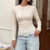Womens Knit Long Sleeve T-Shirt With Lace Panel Zipper Detail Slim Fit Winter 2026
