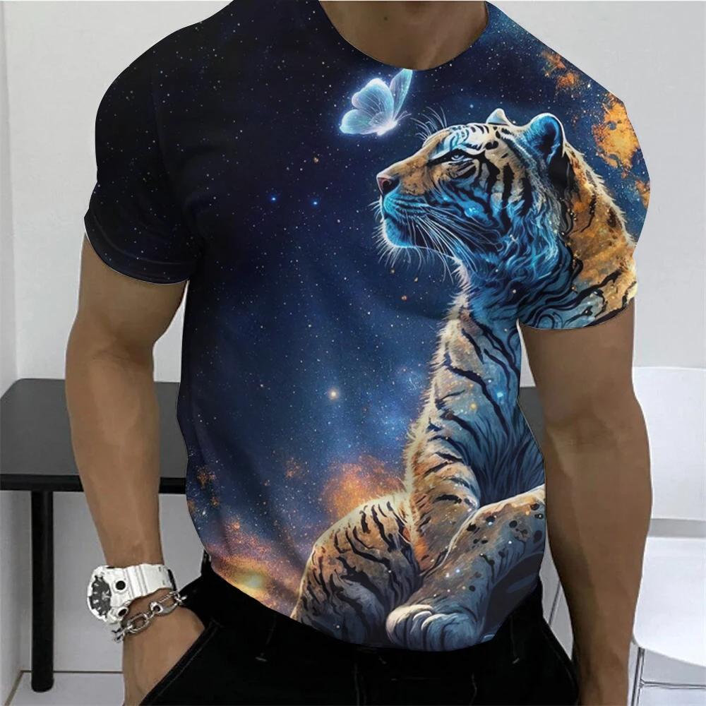 Summer Retro Animal Lion 3d Print Fashion Short Sleeve Oversized Clothing Sweatshirt Fitness Men