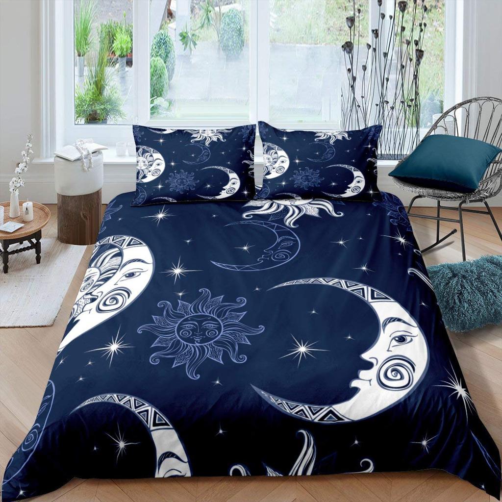 Comforter Sun Moon Queen Bohemian Black And White Print Yin Yang Comforter Galaxy Star Twin Bedding Set