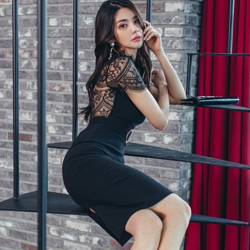 ISLAYCAOLILA E47 Sari Cabaret Mini Club Party Tight Midi Dress with High Short and Waistband Women's (Black, Medium) - Dress, Dress, Dress, Dress,