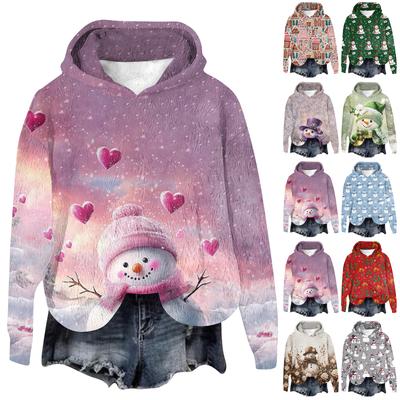 Women's Hooded Long Sleeve Christmas Printed Flannel Top Hooded Sweatshirt