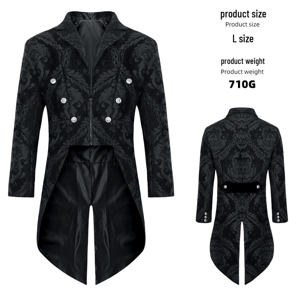 Men s Gothic Steampunk Black Brocade Medieval Wedding Tailcoat Adult M