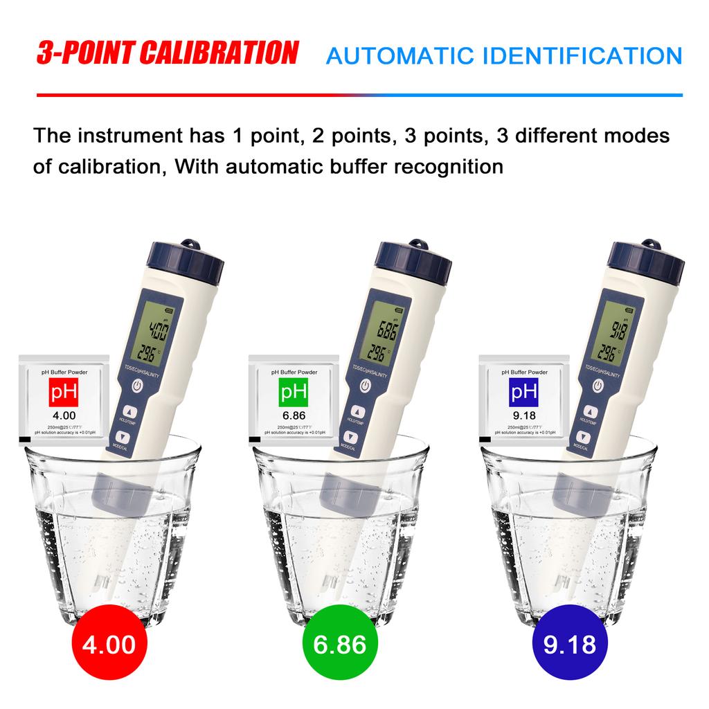EZ-9909 5-v-1 tester PH/EC/TDS/slanost/teploměr přenosný tester kvality vody bez podsvícení s baterií