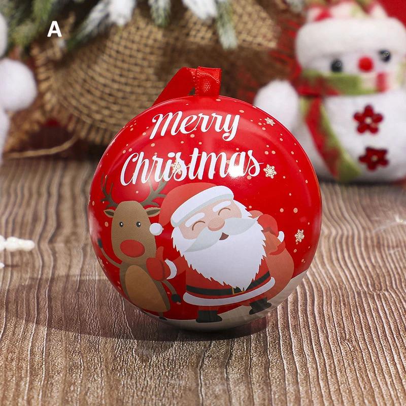 Christmas Round Gift Boxes Ball Shaped Tinplate Xmas Tree Hanging Ornament Christmas Candy Jar Cans New Year Navidad Decorations