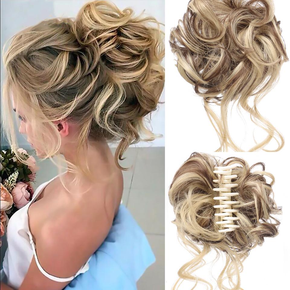 Euro-American Floral Messy Bun Wig - Long, Fluffy Clip-in Hairpiece
