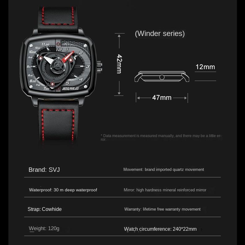 Męski zegarek SVJ Rotor Hub Engine Wysokiej jakości autentyczny kuty zegarek retro z wydrążonym kwadratem