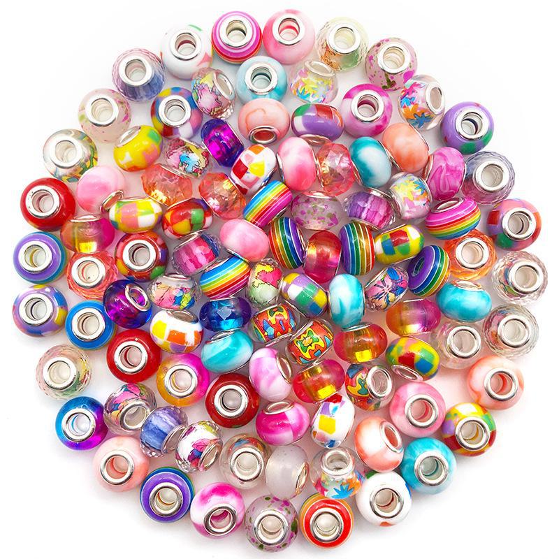 Sortierte Panjia-Stil Großlochperlen (10 Stück): Gelb, Grün, Rosa, Blau, Lila für DIY-Armbänder.