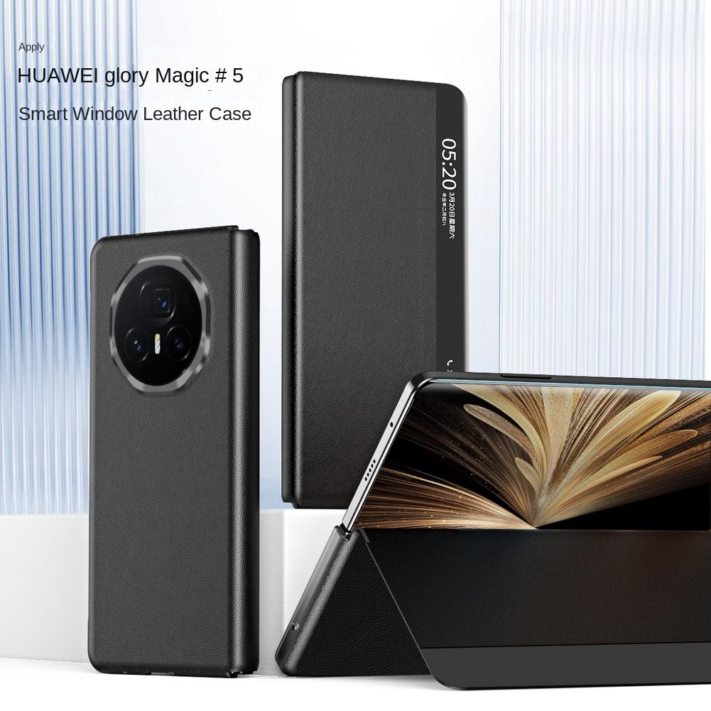 Lychee Leather Smart Wake & Sleep Magnetic Leather Stand Phone Case For Honor Magic V 5 Magic V5 Camera Protection Cover
