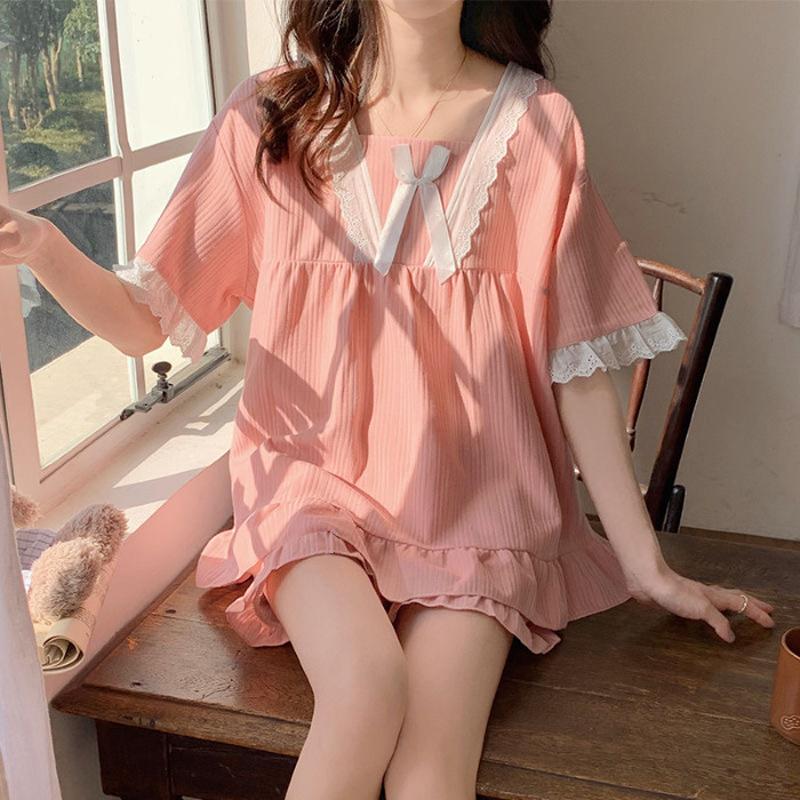 Summer Women's Palace Style Pajamas Ladies Set Short-Sleeved with Cushion Small Sweet Girlfriends Loungewear Set