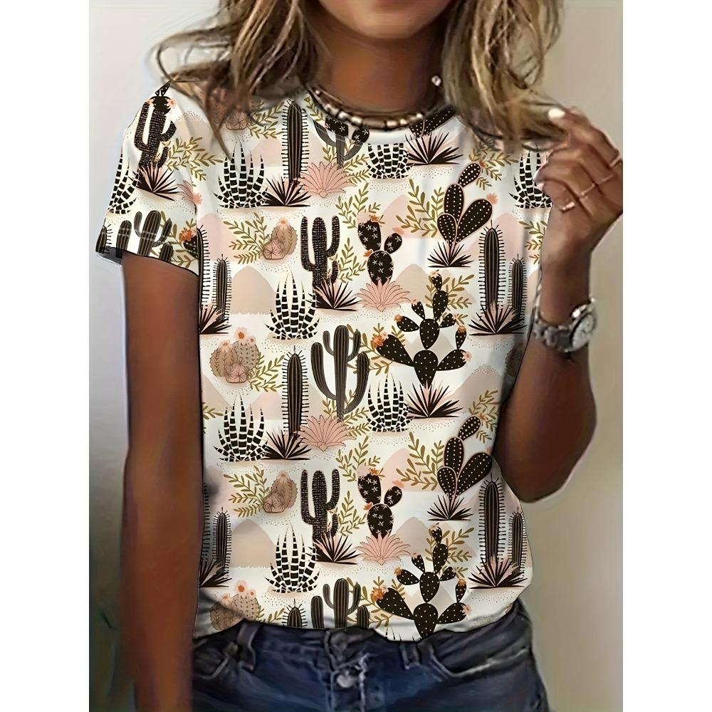 Summer Outdoor Floral Print Women's T-shirt Casual Round Neck Short Sleeve Top Street Fashion Oversize T-shirt Y2k Ladies Clothe