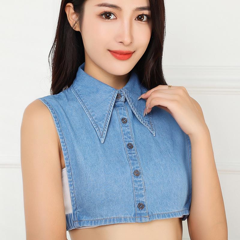Versatile Washable Denim False Collar for Ladies - Stylish Dickey Accessory for Sweaters