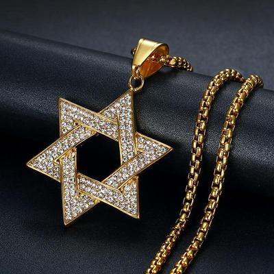 Stainless Steel Diamond Star of David Necklace