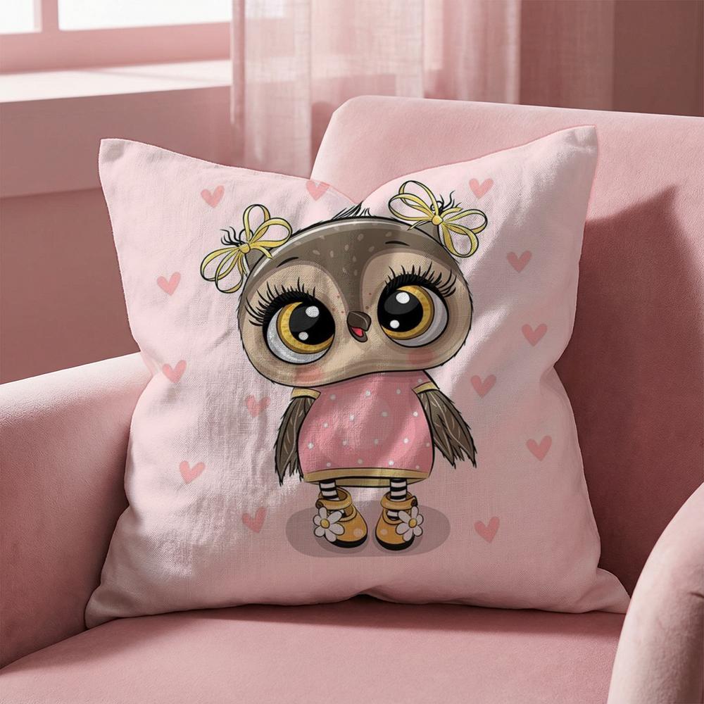 Cute Cartoon Owl Cushion Cover Multi-Scene Pillow Cover for Home & Car - Reversible, Soft & Durable for Daily Use