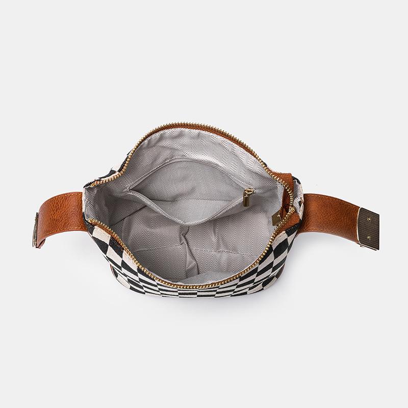 Borsa Pranzo Scacchiera Design di Nicchia Semplice Retrò Borsa a Mano Monospalla Crossbody Quadrato Piccolo
