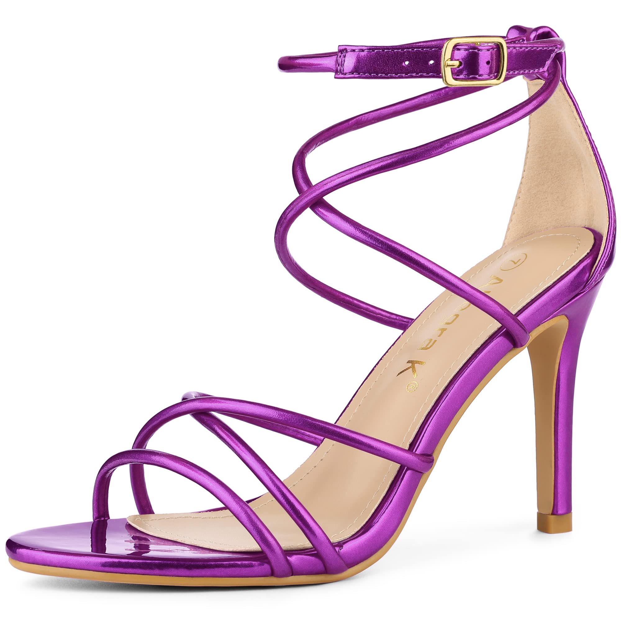 Allegra K Strappy Sandals with Stiletto Heels Open Toe Women s High Heels Party SpringSummer Purple Size 270cm 8340₽
