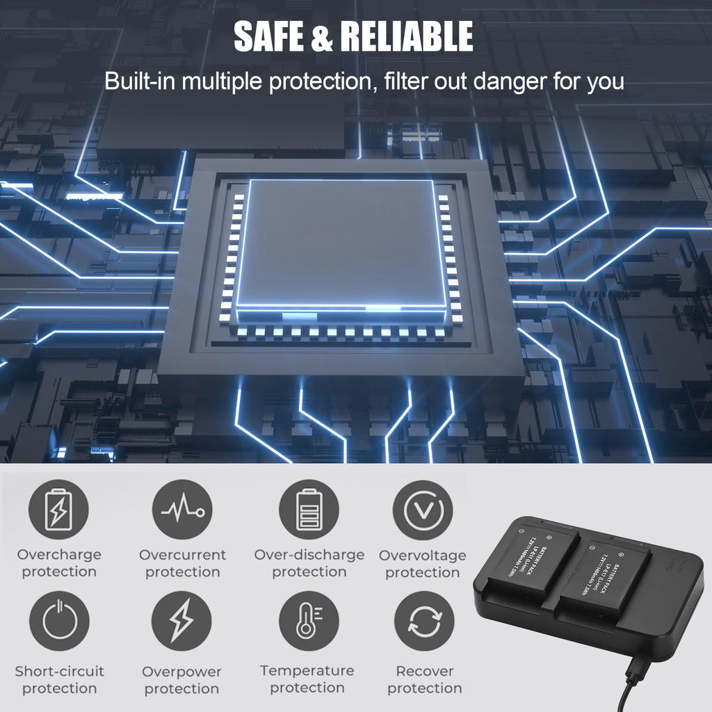 Camera LP E17 Battery & Charger Kit with 2 slot Battery Charger + 2pcs LP E17 Batteries 7.2V 1400mAh + USB Charging