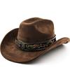 Retro-Stil Wildleder Western Cowboyhut Wolliger Jazz-Zylinder Hut für Herren und Damen Ethnischer Stil Herbst und Winter Filzhut Hut mit großem Schirm