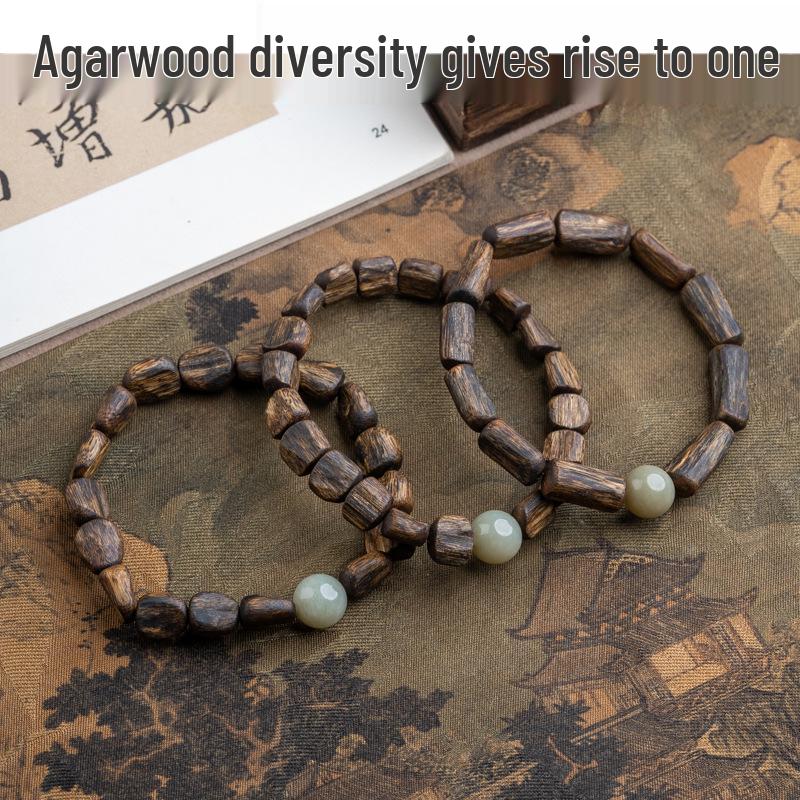 Yingge Green Agarwood & Hetian Jade Bracelet - Unisex Cultural Hand Chain & Prayer Beads Standard