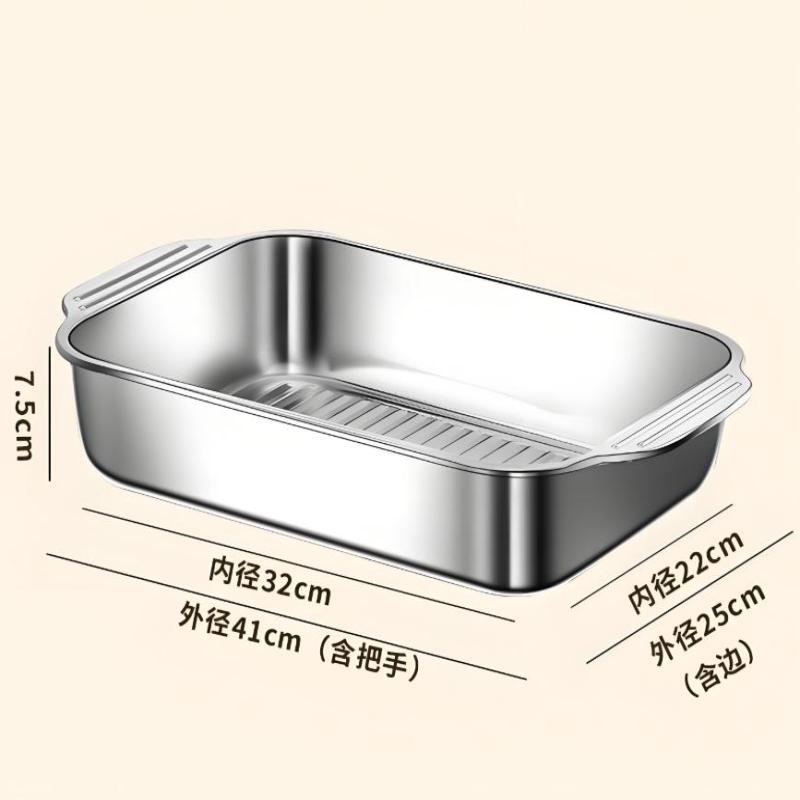 

Stainless Steel Rectangular Deep Tray With Handle Rust-Proof Multi-Purpose Food Storage Tray For Kitchen Use Tools