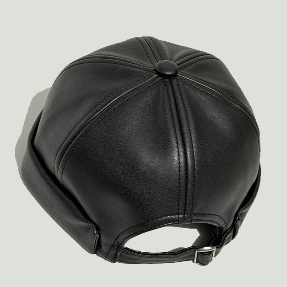 Leather Brimless Round Landlord Hat Solid Color Trendy Cap New Melon Skin Hat Unisex