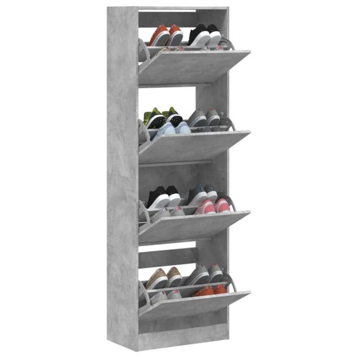 VidaXL Armoire à chaussures 4 tiroirs rabattables gris béton 3214374