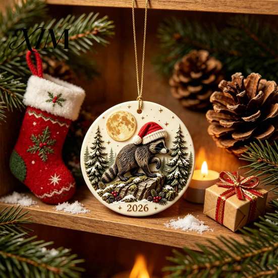 Funny Forest Creature Decoration Christmas Raccoon Acrylic Ornament, Cute Animal Hanging Decor for Tree Healing Style Desk, Festive Holiday