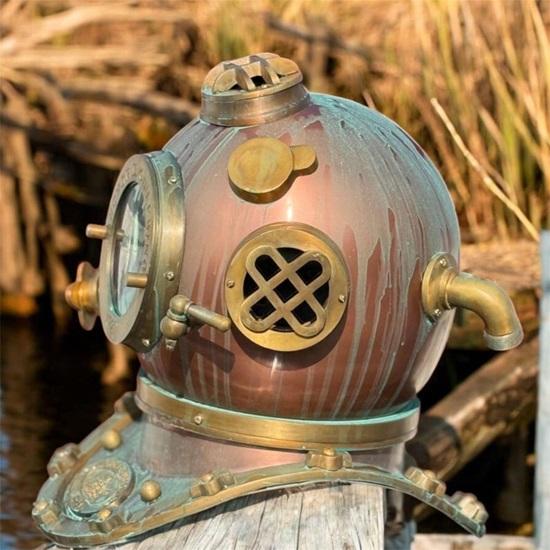 Heavy Double Ring Anchor Engineering 1921 Diving Helmet , Home Decorative Deep Sea Nautical Lence Divers Helmet