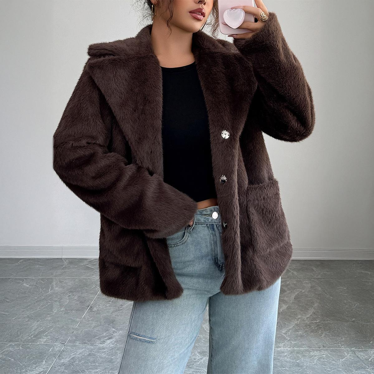 

Элегантное пальто-свитер с лацканами женское осенне-зимнее 2025 S коричневый