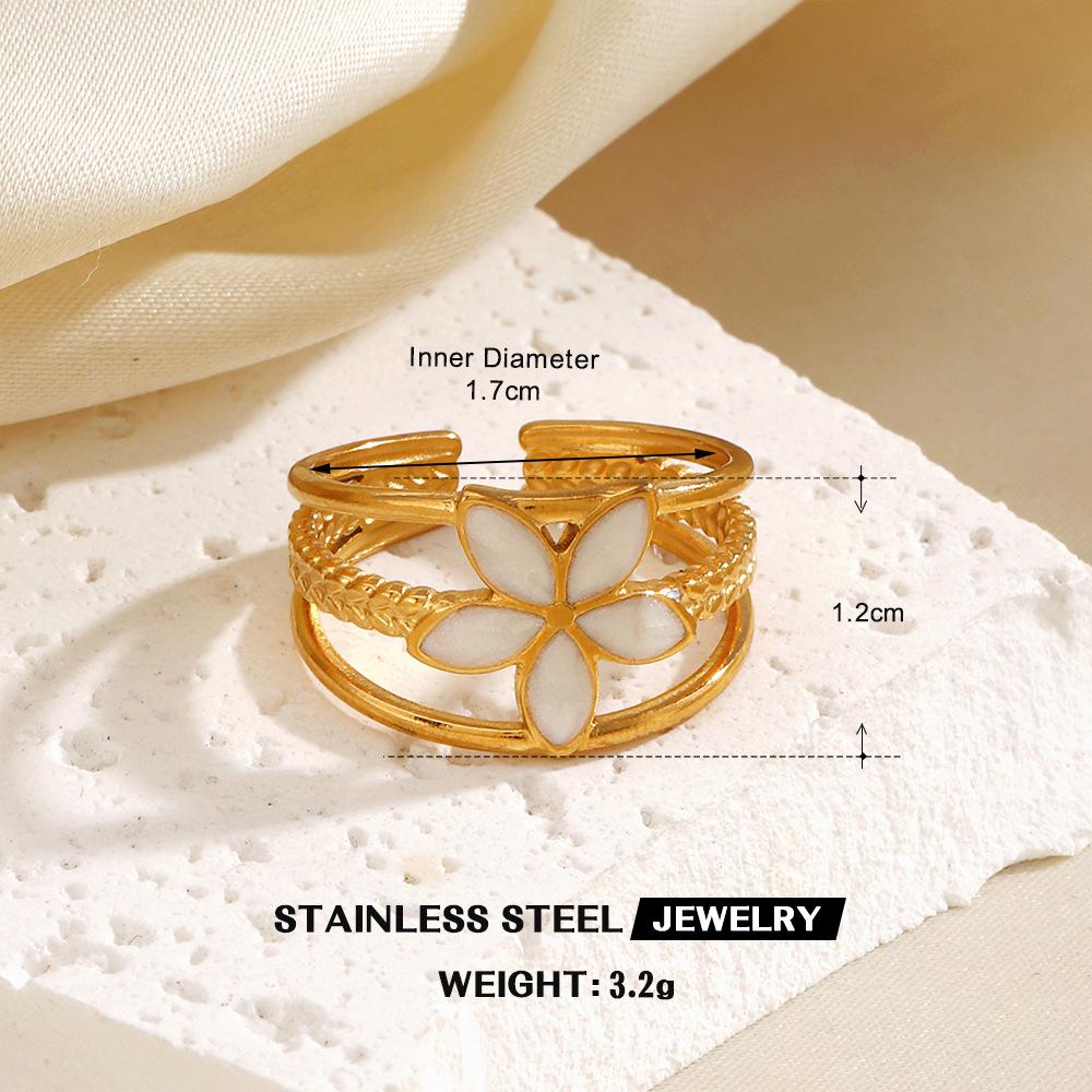 

Stainless Steel White Drip Glaz Rings for Women Romantic Enamel Flower Rings Elegent Multilayer Luxury Punk Jewelry No Fading