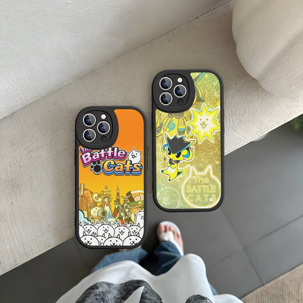 B-Battle Cats Anime Game Leather Phone Case For IPhone 16 15 14 13 12 11 Pro Max Plus Shockproof Cover