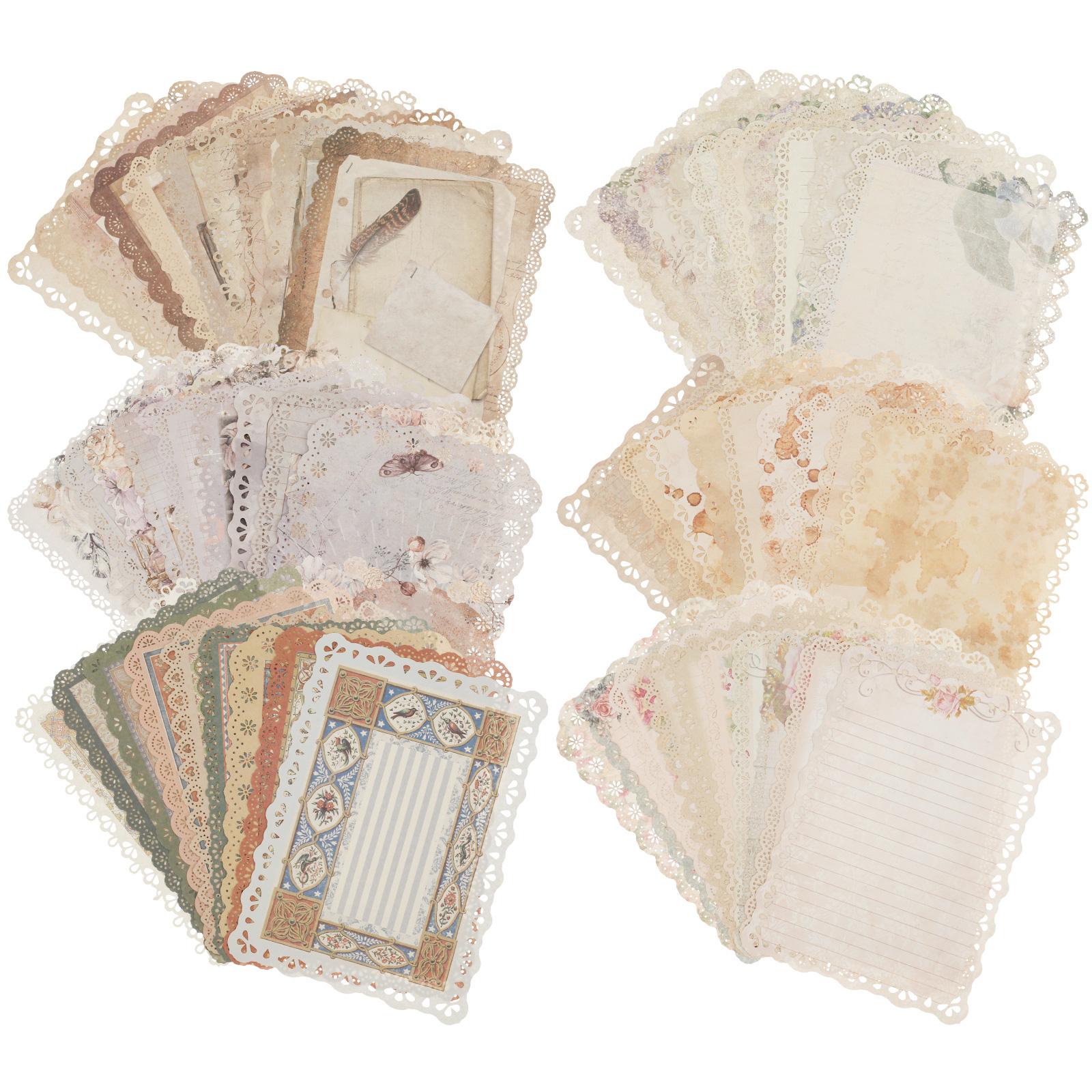 

60 Листов Винтажная Узорная Кружевная бумага Скрапбукинг Многоцветный Скрапбукинг с Кружевной Отделкой Набор Бумаги для Скрапбукинга и Письма Журнал
