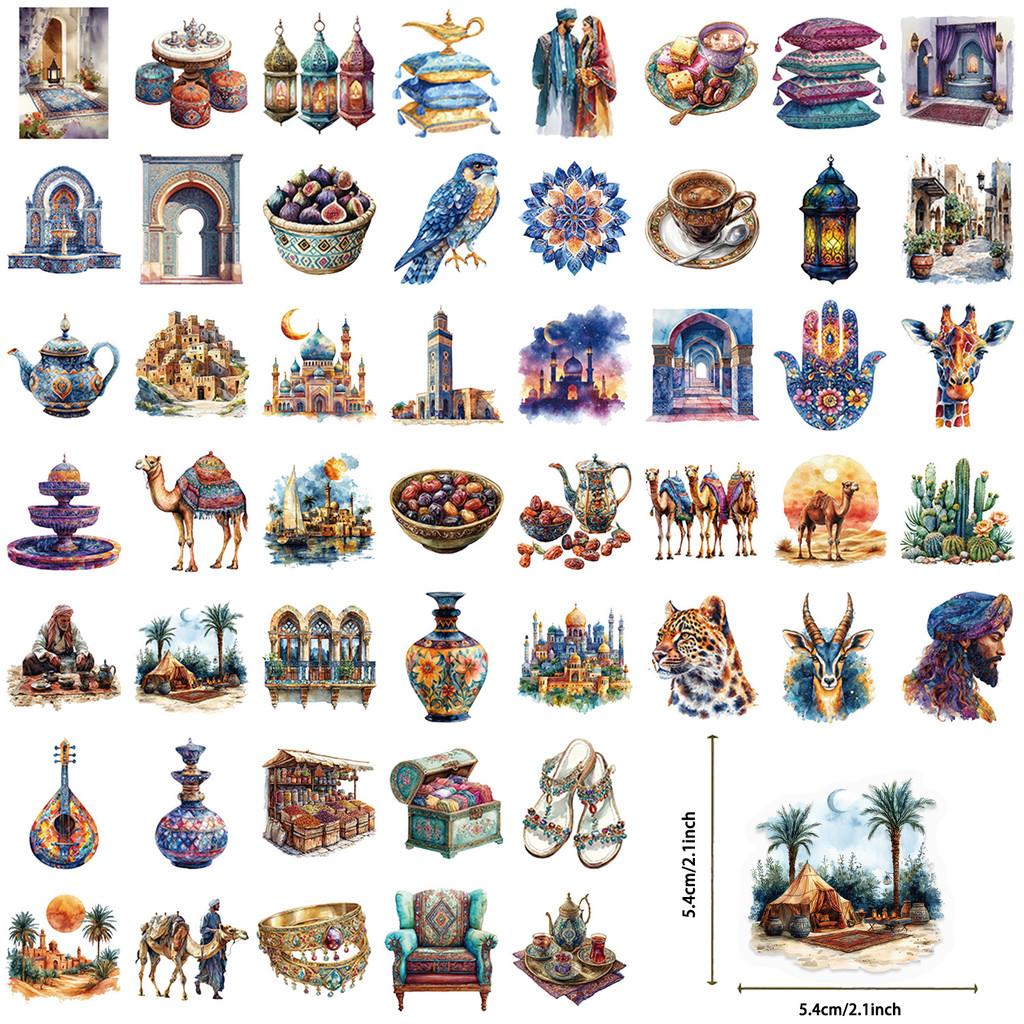 50Pcs Transparent Cartoon Arabian Theme Pet Stickers Waterproof For Journal Guitar Notebook Sticker Story Store