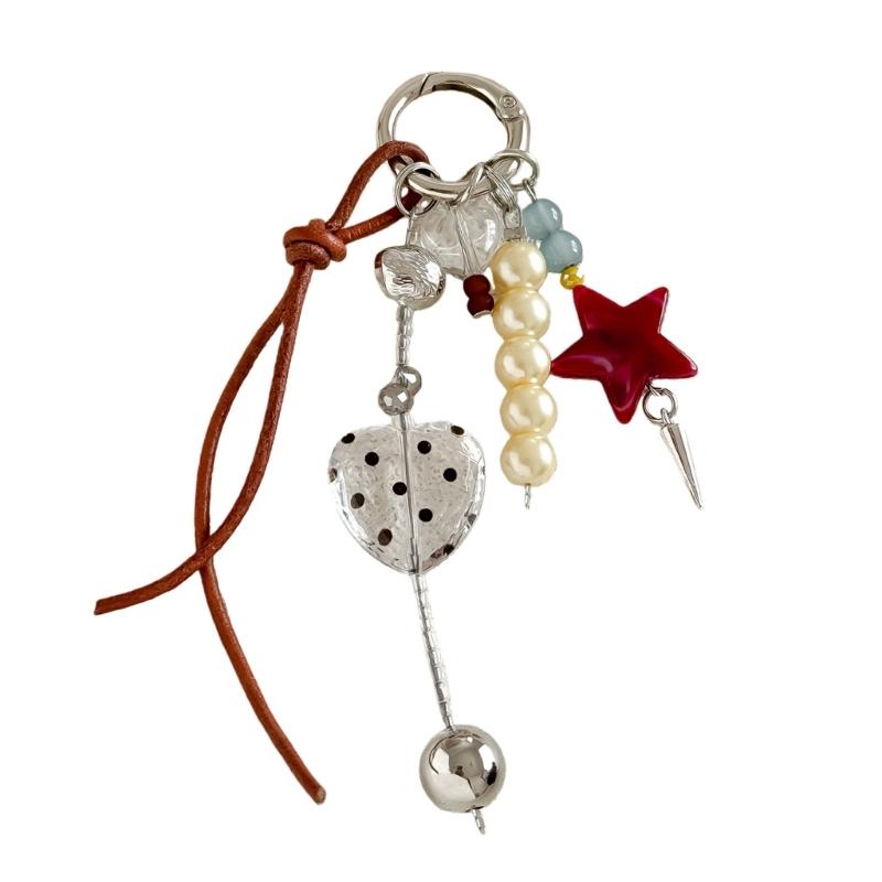 

Cute Bag Charm Pendant Keyring Heart Star Braided Rope Keychain Bag Charm for Backpack Purse Handbag Decoration 1